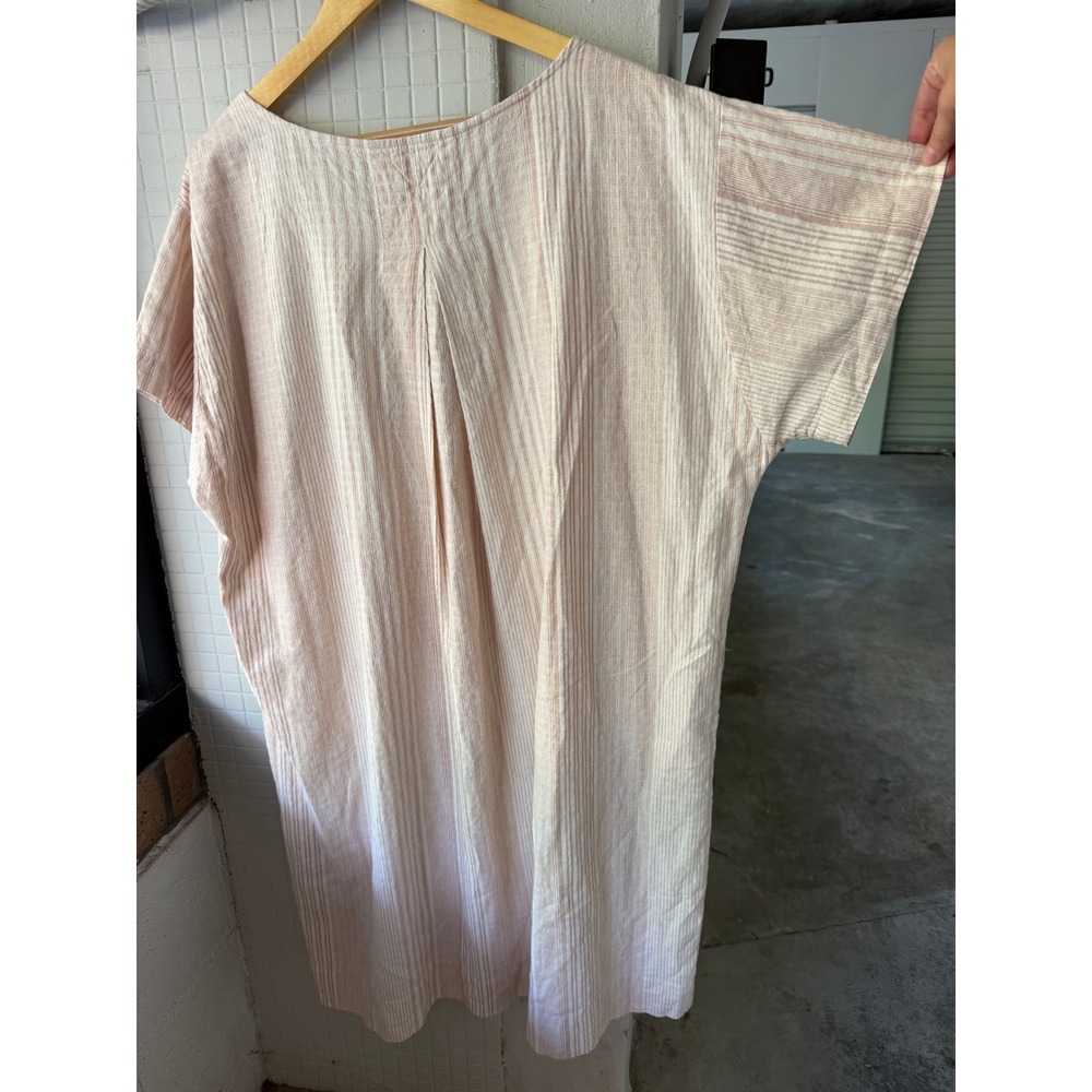 Poetry Hemp Organic Cotton Striped Midi Dress 16 Pink Beige Pockets Relaxed - Picture 6 of 8